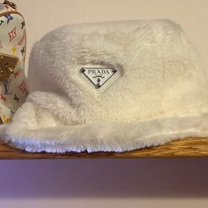 Prada Cream Faux Fur Bucket Hat